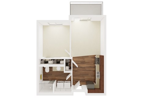 Floor plan for 1 bed, 1 bath, 595 sqft
